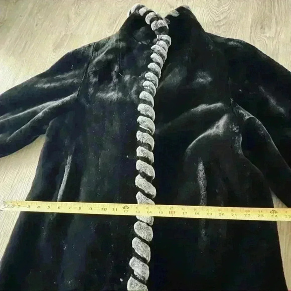 Vintage Faux Fur Luxurious Long Black Grey Long Coat Women Size M - Picture 10 of 15